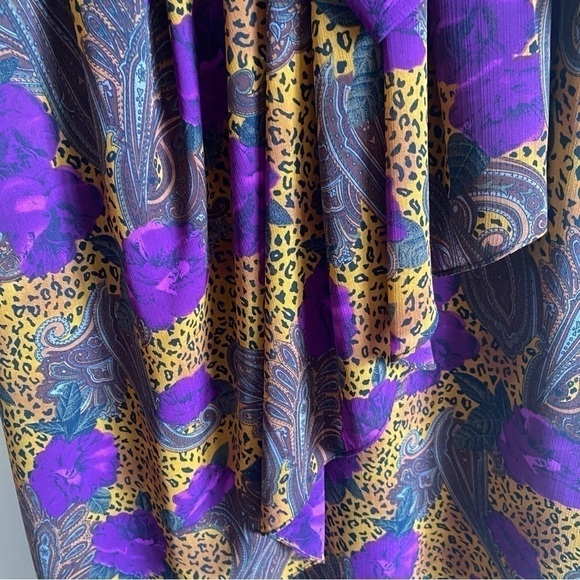 Vintage 80s Nu Mode V Neck Faux Wrap Back Zip Animal Print Shoulder Pads Size L - Picture 10 of 13